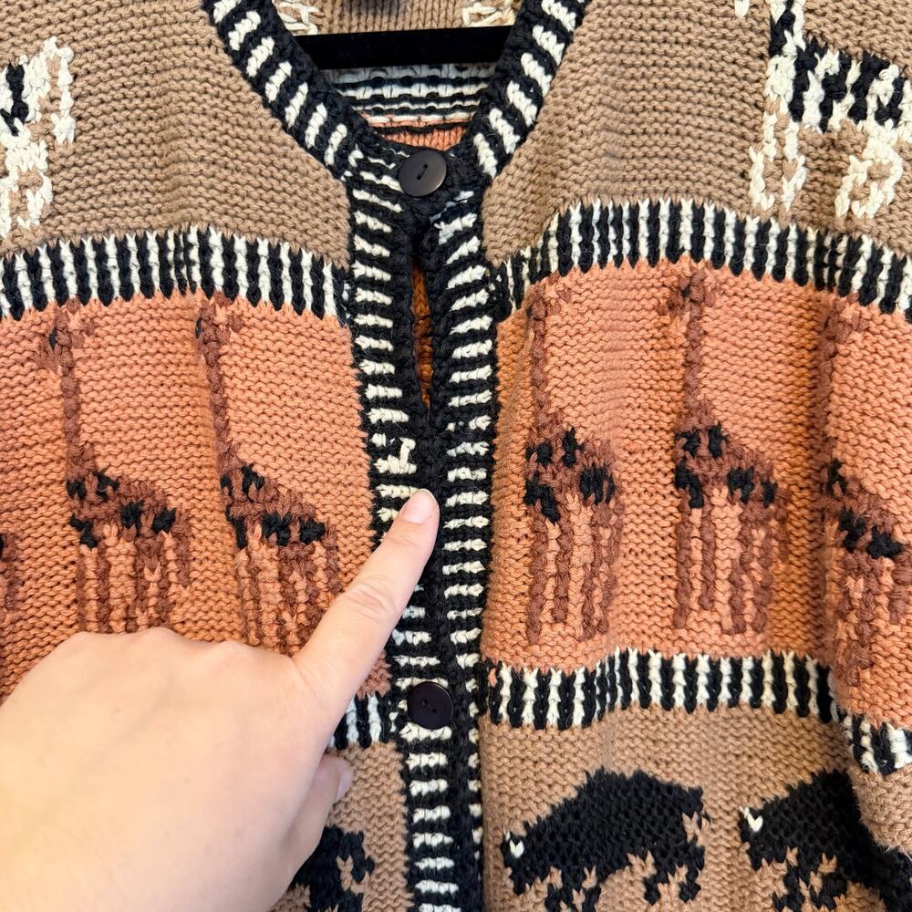 Vintage 20 Ans by Mariea Kim Sweater Cardigan M Brown Hand Knit African Bohemian - Picture 5 of 9